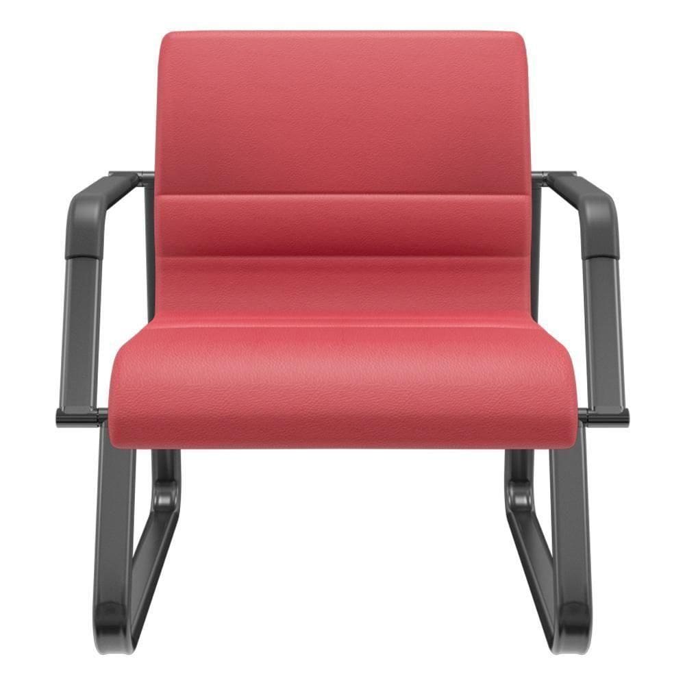 Cadeira De Escritório Recepção Com Braço Fixa Preta Lev P03 Vinil Vermelho - Lyam Decor