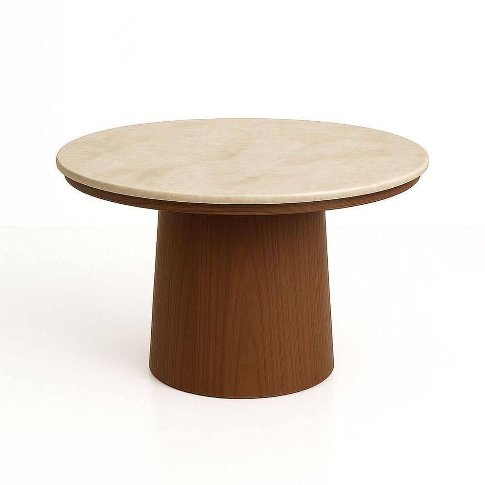 Mesa De Jantar 120 Cm Base Cilíndrica E Tampo Duplo Quartzito Taj Mahal & Nogueira