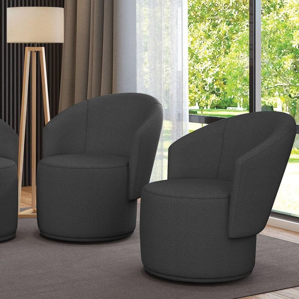 Poltrona Decorativa Orgânica Fixa Para Sala Kit 2 Malu Bouclê Grafite M11 - D`rossi