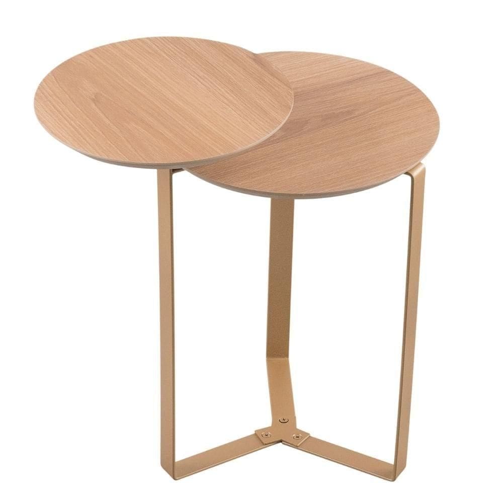 Mesa Lateral Industrial Chanfrada Artesano 44 Cm (largura) 2 Tampos Mdp Hanover (mel) Pé Aço Dourado