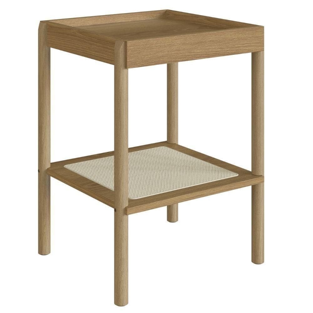 Mesa Lateral Apoio Oslo Artesano 43 Cm (largura) Mdp Hanover Palha Sintética Bege Pé Madeira Maciça