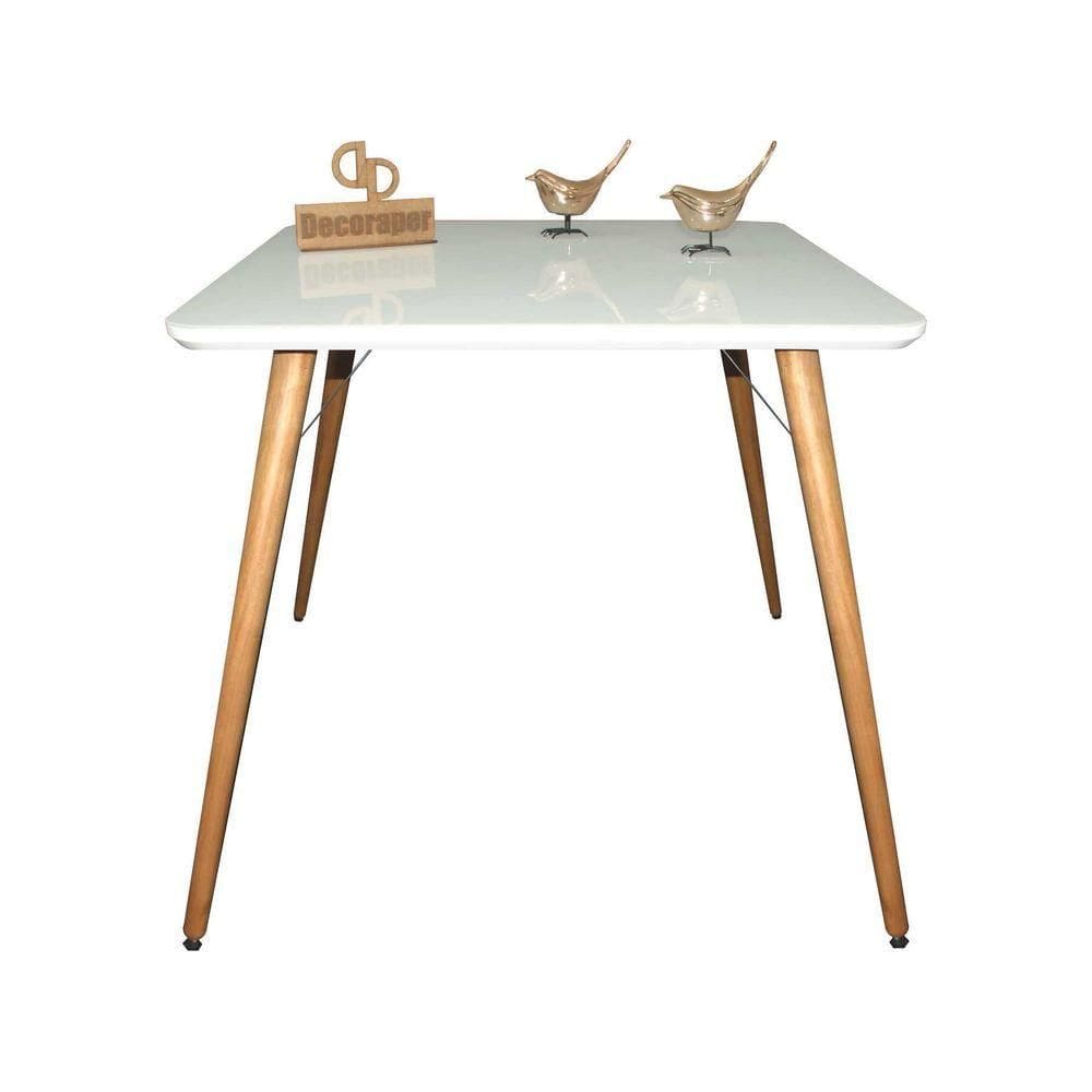 Mesa Jantar Pés Palitos Tampo Quadrado Vidro Laqueado 90cm Branco