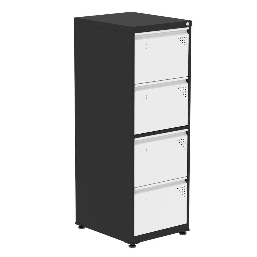 Armário De Arquivo Oficio 4 Gavetas Pandin 47 Cm (larg) Aço Preto C- Frente Gaveta Branca C- Chave