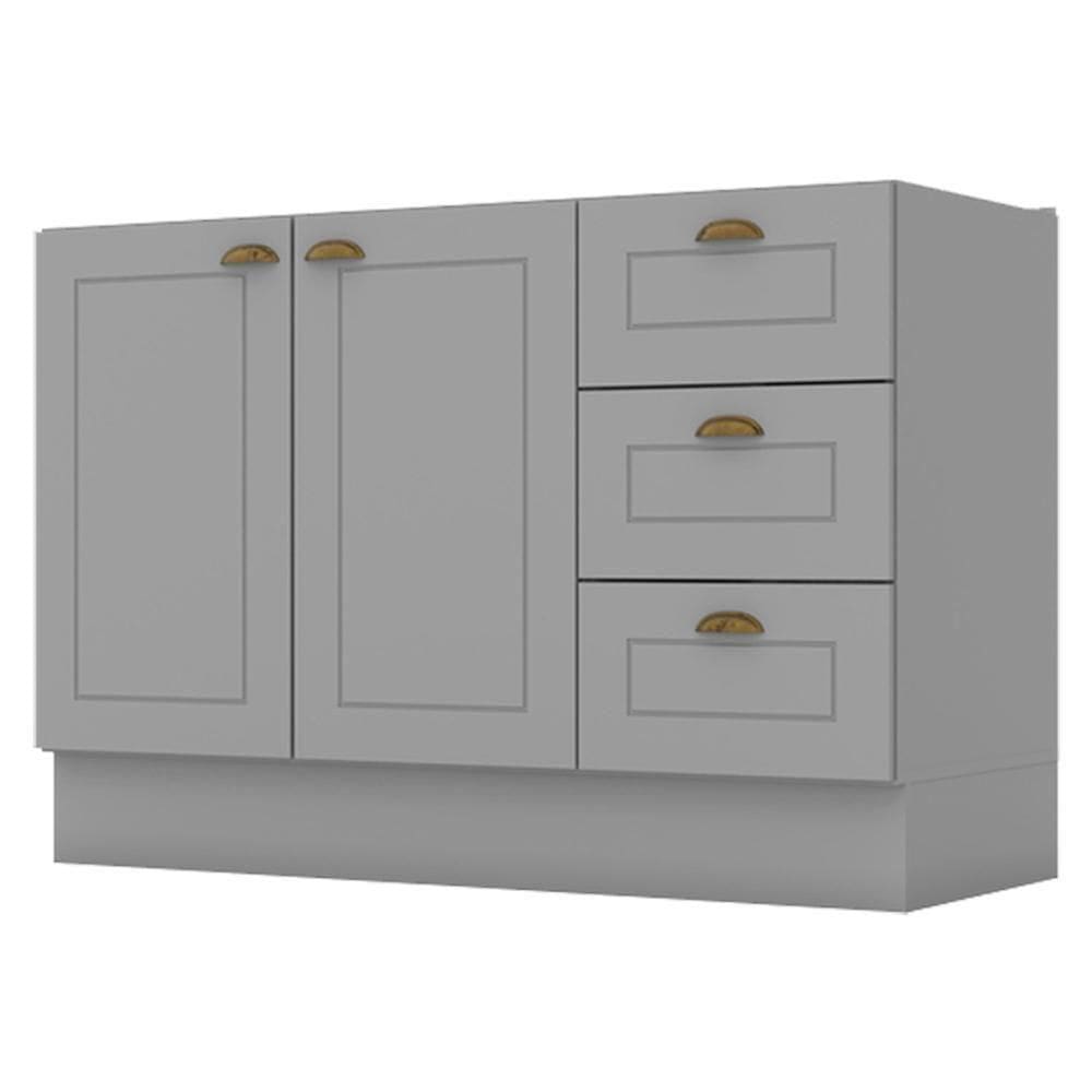 Balcao Pia 2 Portas 3 Gavetas 120 Cm C353 Americana Cinza Henn Cinza