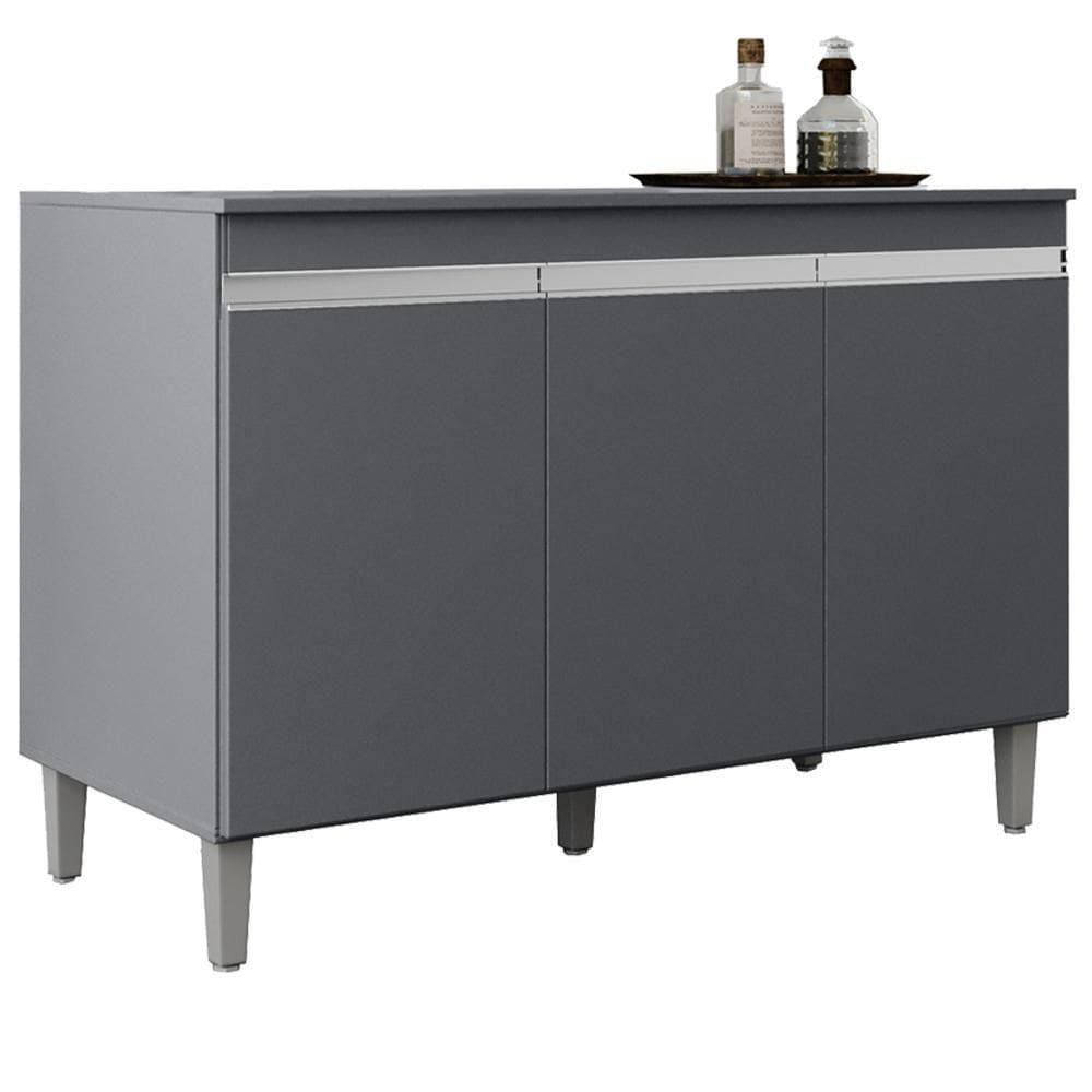 Balcao Com Tampo 3 Portas 120 Cm Manu Cinza Reajl Móveis Cinza