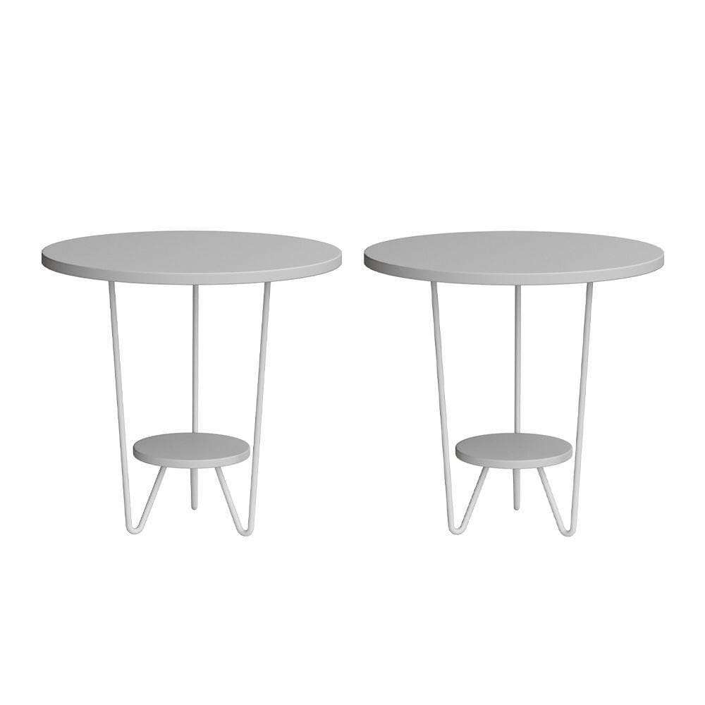 Kit 2 Mesas Laterais Redonda Industrial Italy Ferro Branco E Tampo Branco