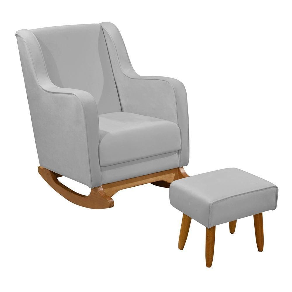 Cadeira De Amamentação Poltrona Balanço áquila C/puff Veludo Cinza Claro