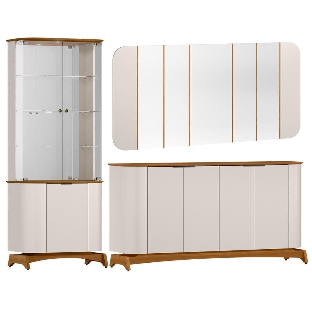 Kit Aparador Buffet Com Cristaleira E Espelho Verbena N01 Off White Ypê - Lyam Decor