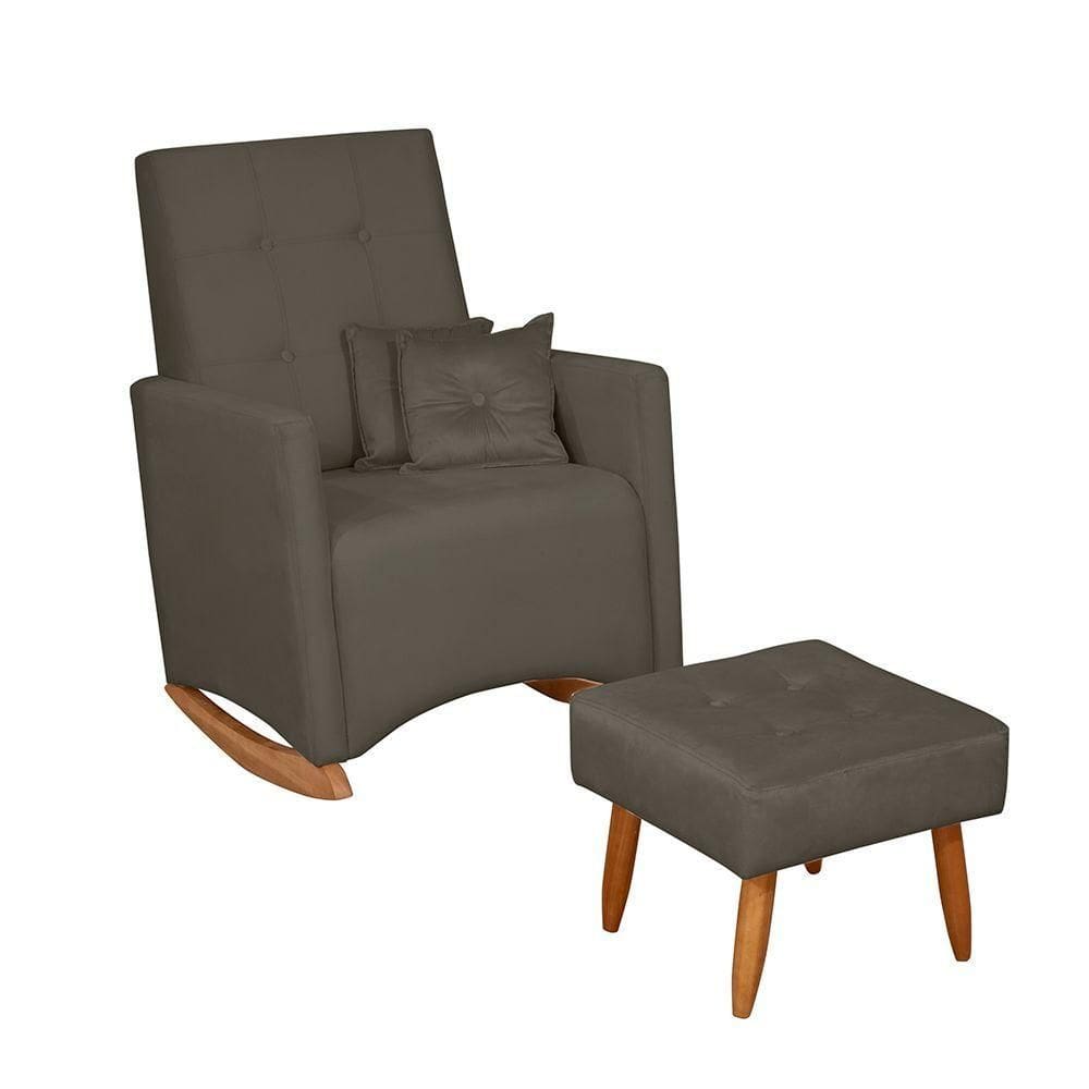 Sofá Poltrona De Amamentação E Balanço Ana C/ Puff Veludo Grafite