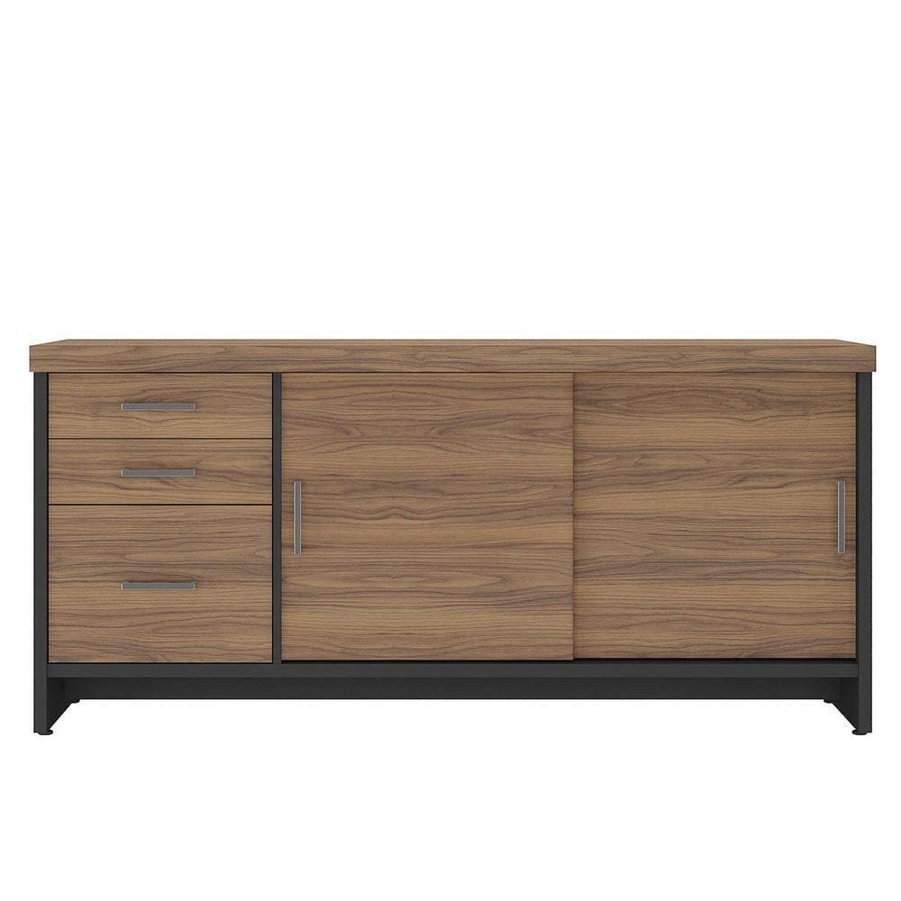 Balcão Para Escritório 2 Portas 3 Gavetas Com Chave Grande Nogal/preto