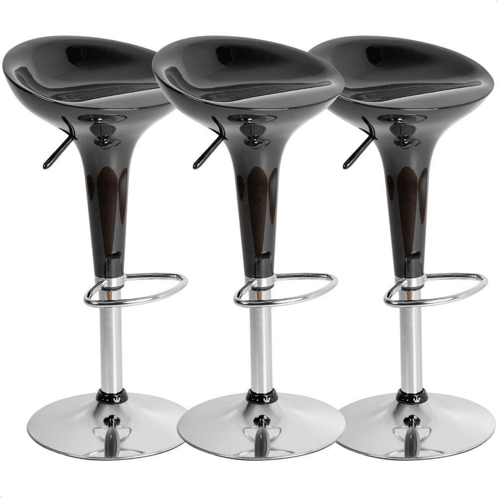 Kit 03 Un Banquetas Giratória Alta Tulipa Lotus Assento Abs Preto