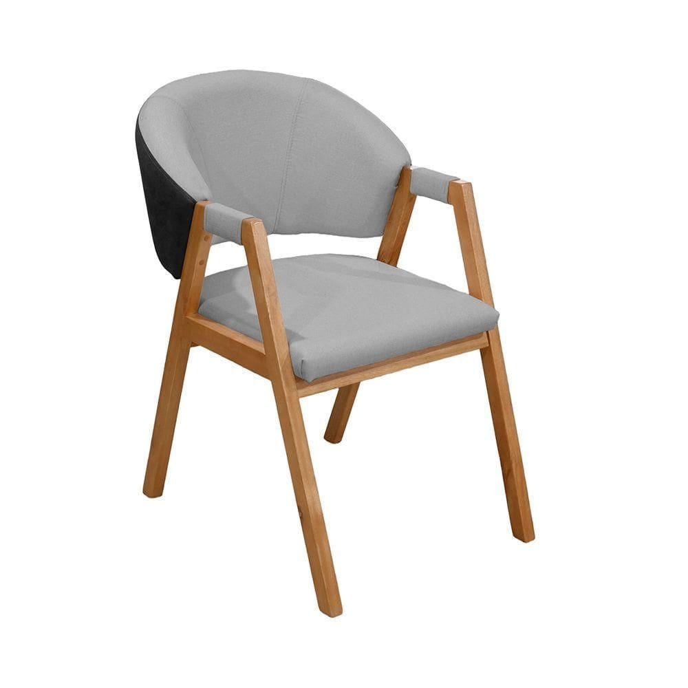 Cadeira Roma Banqueta C/ Base Madeira De Eucalipto C/revestimento Versátil Linho Cinza/preto