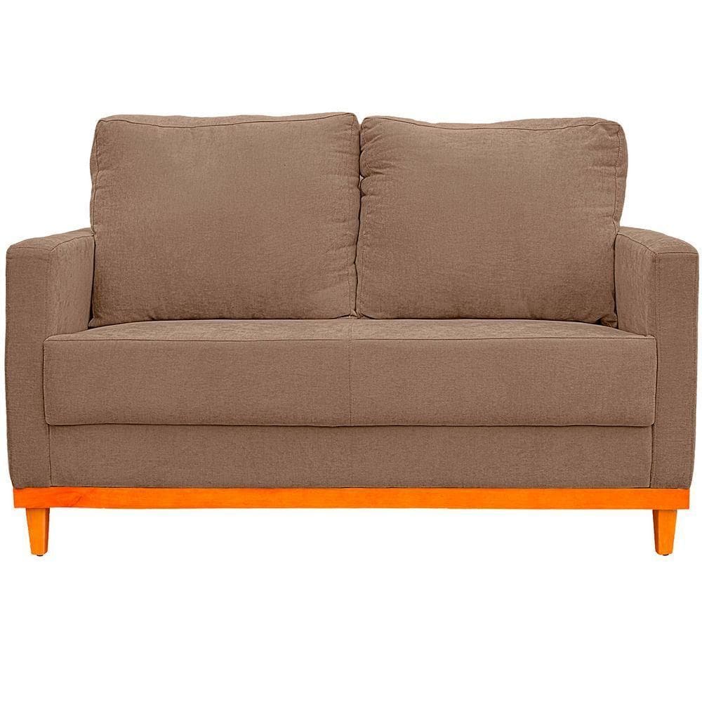 Sofa Berlim 2 Lugares Base De Madeira Tecido Impermeavel Bege Escuro