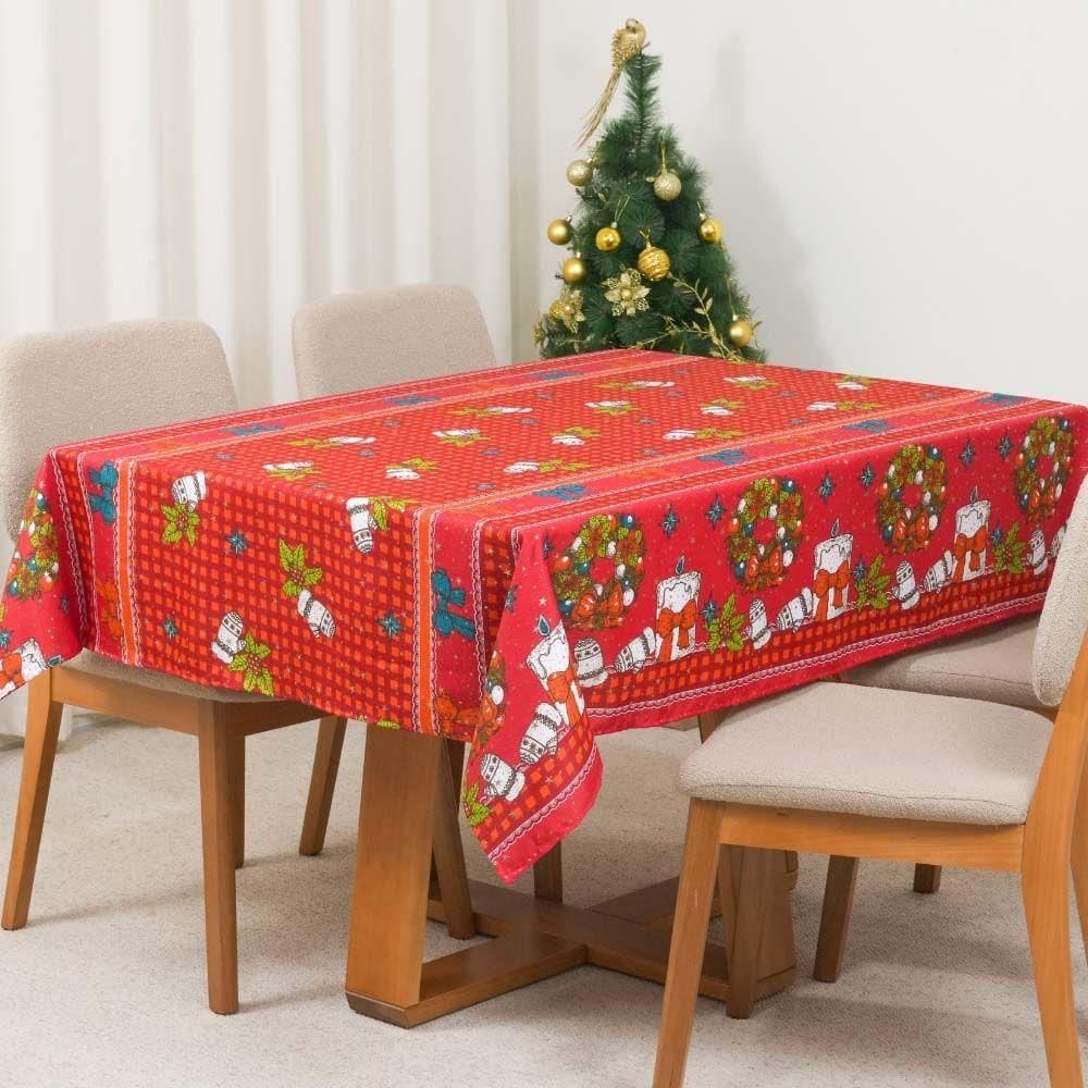 Toalha De Mesa Decorativa Natal 2,00m X 1,45m Para 6 Lugares Tecido Oxford - Estampa 3 - 100% Poliéster