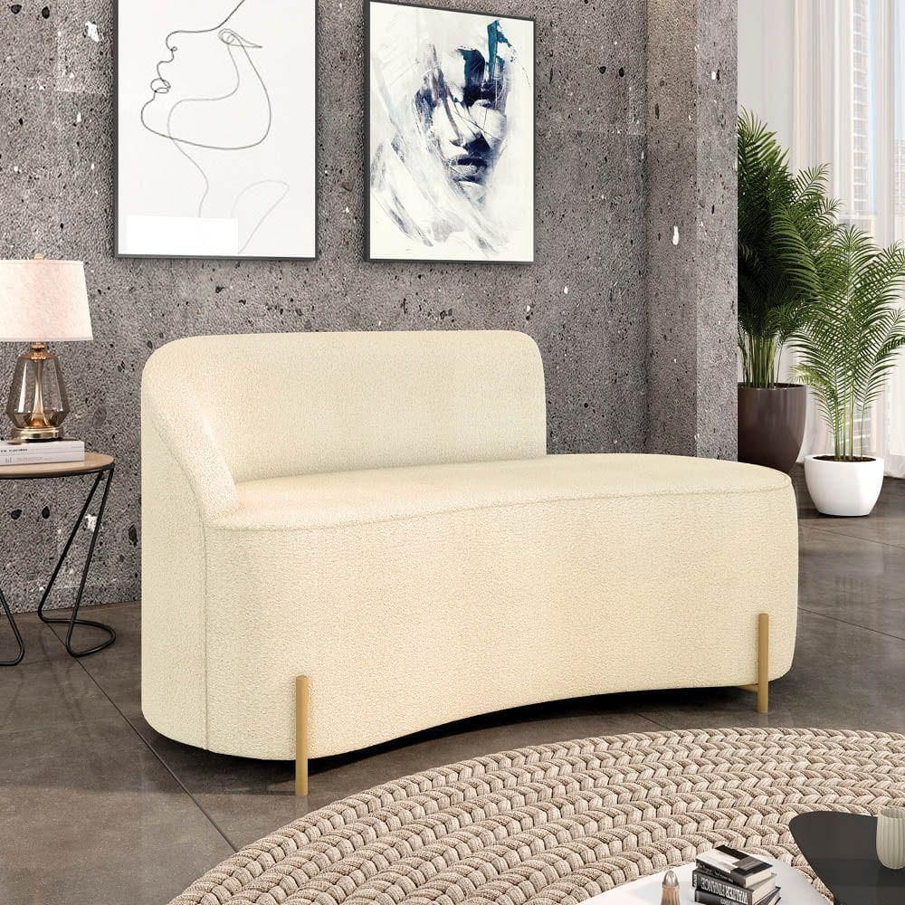 Sofá 2 Lugares Orgânico 140cm Pé Dourado Morgan Bouclê D03 - D`rossi Azul