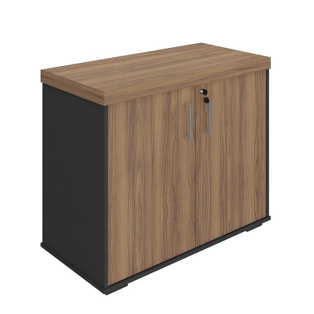 Balcão Para Escritório 2 Portas Com Chave Pequeno Nogal/preto