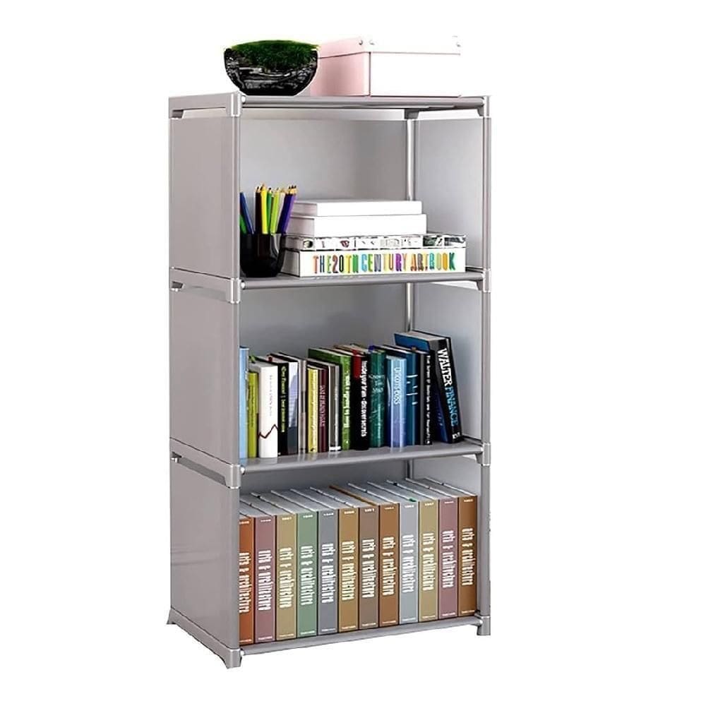 Estante Organizadora Modular Cinza Com 4 Prateleiras Multiuso Para Livros, Brinquedos E Calçados