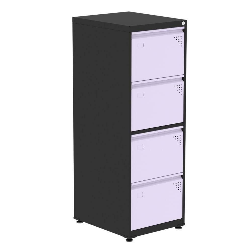 Armário De Arquivo Oficio 4 Gavetas Pandin 47 Cm (larg) Aço Preto C- Frente Gaveta Lilás C- Chave