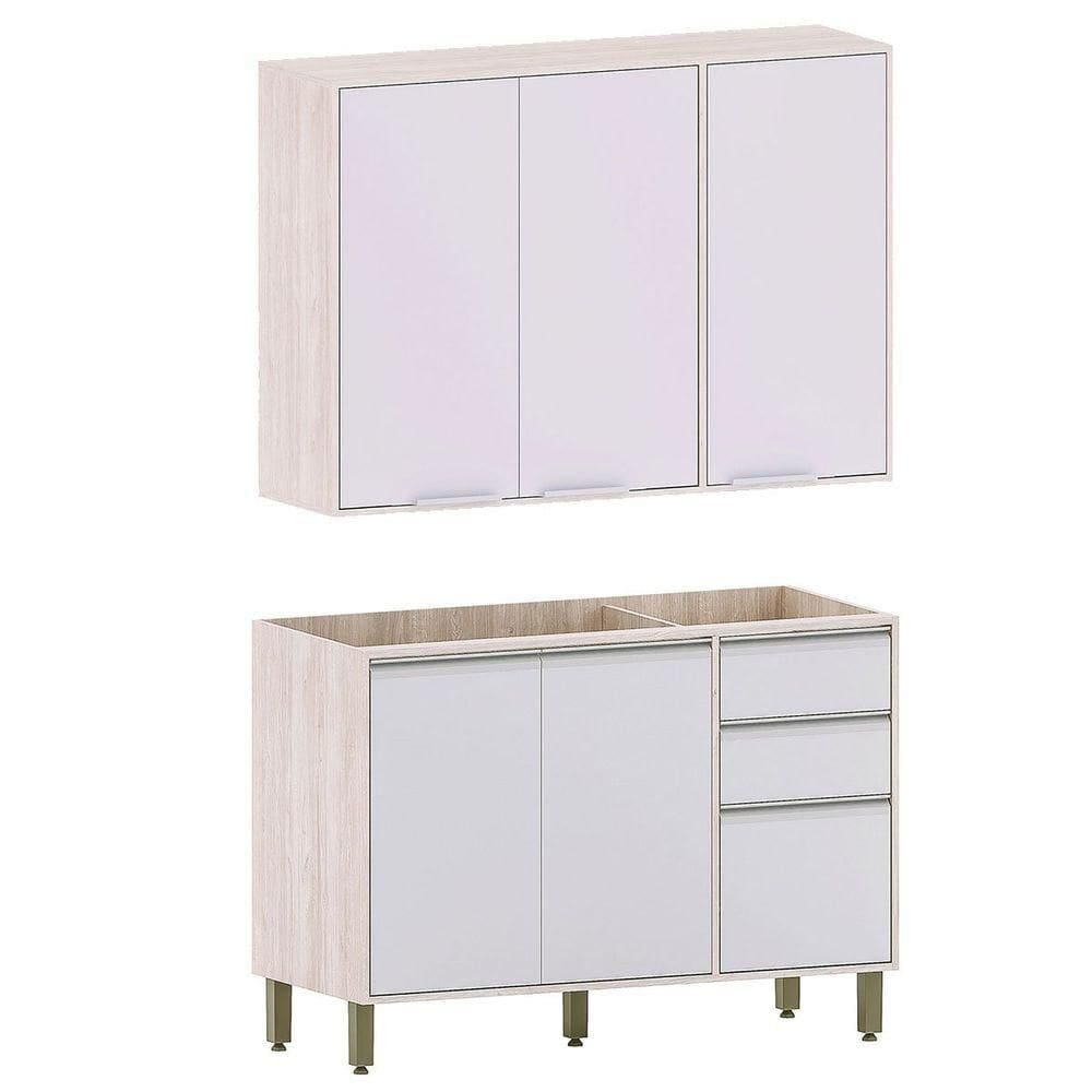 Kit Armário Aéreo E Balcão Para Pia De Cozinha 120 Cm Atenas Cinza Cristal