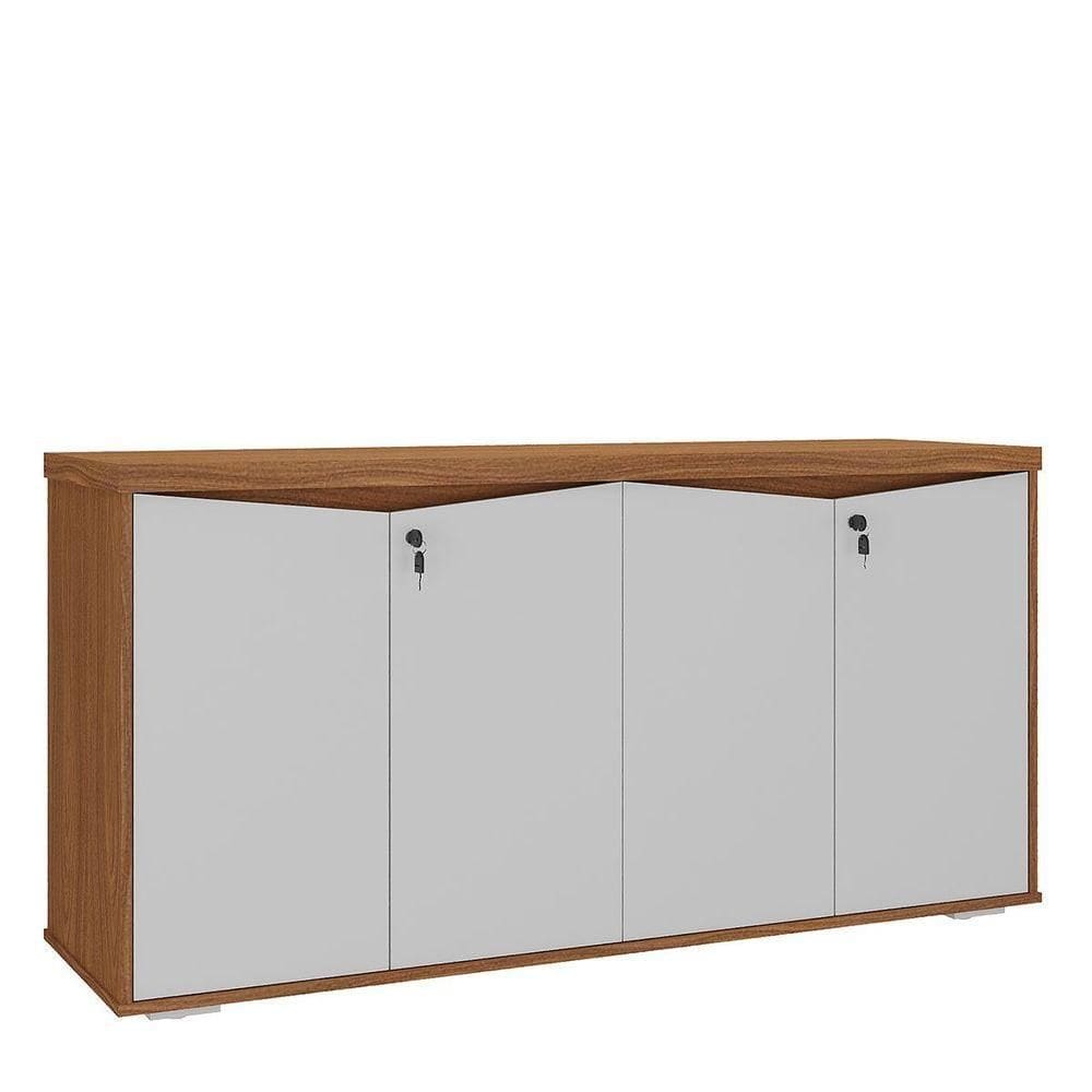 Balcão Para Escritório 4 Portas Com Chave 2 Prateleiras Freijó/branco