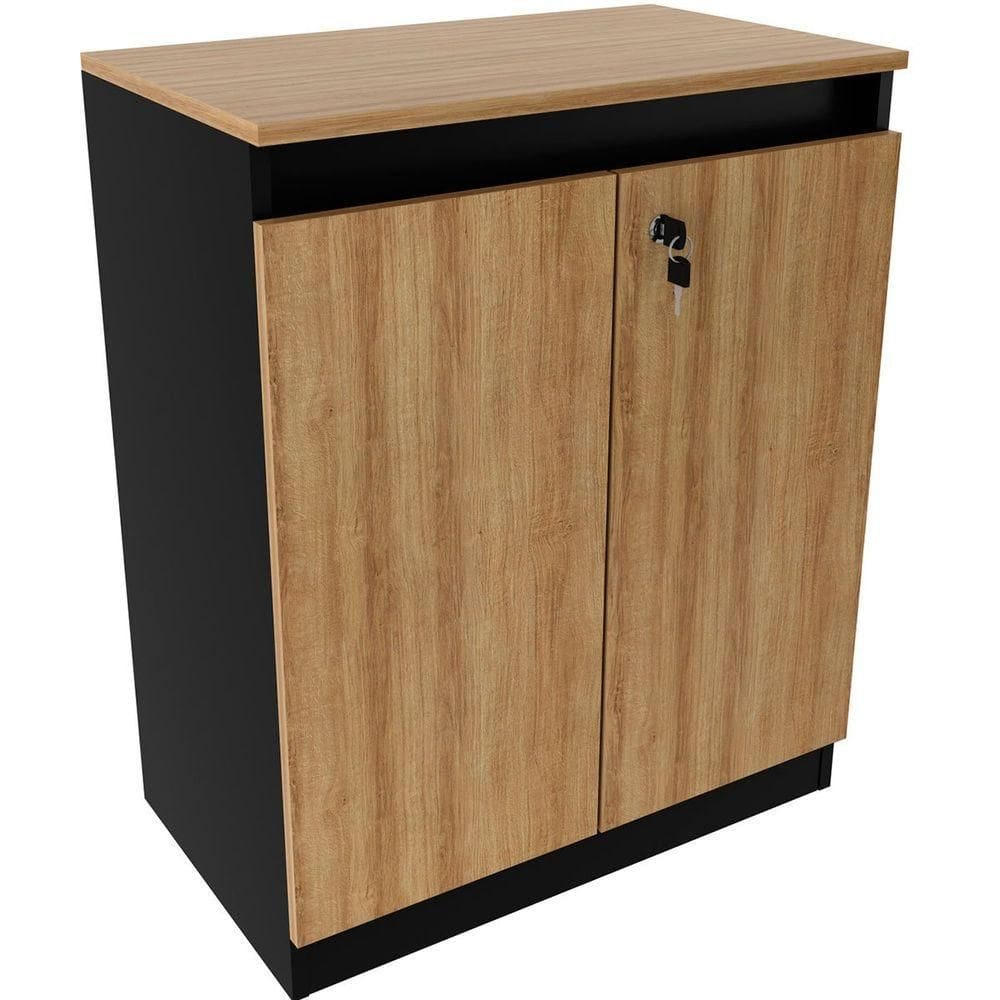 Balcão Para Escritório 2 Portas Com Chave Pequeno Amêndoa/preto