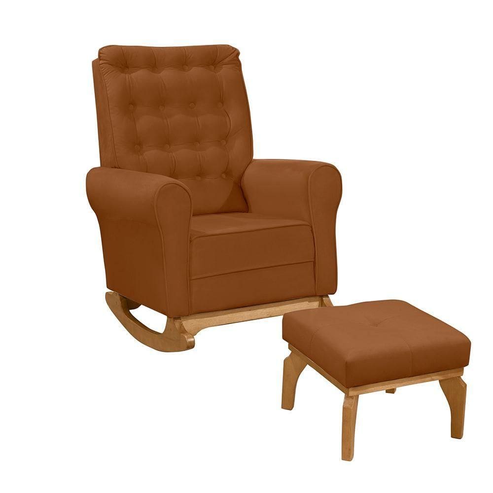 Poltrona Amamentação Balanço Páris C/ Puff Veludo Terra Cota
