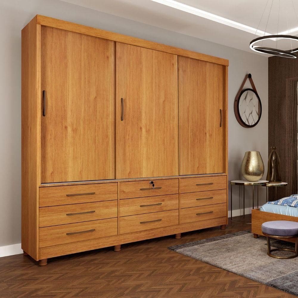 Guarda Roupa Chicago 3 Portas 9 Gavetas Com Pés Tcil Móveis Cinamomo