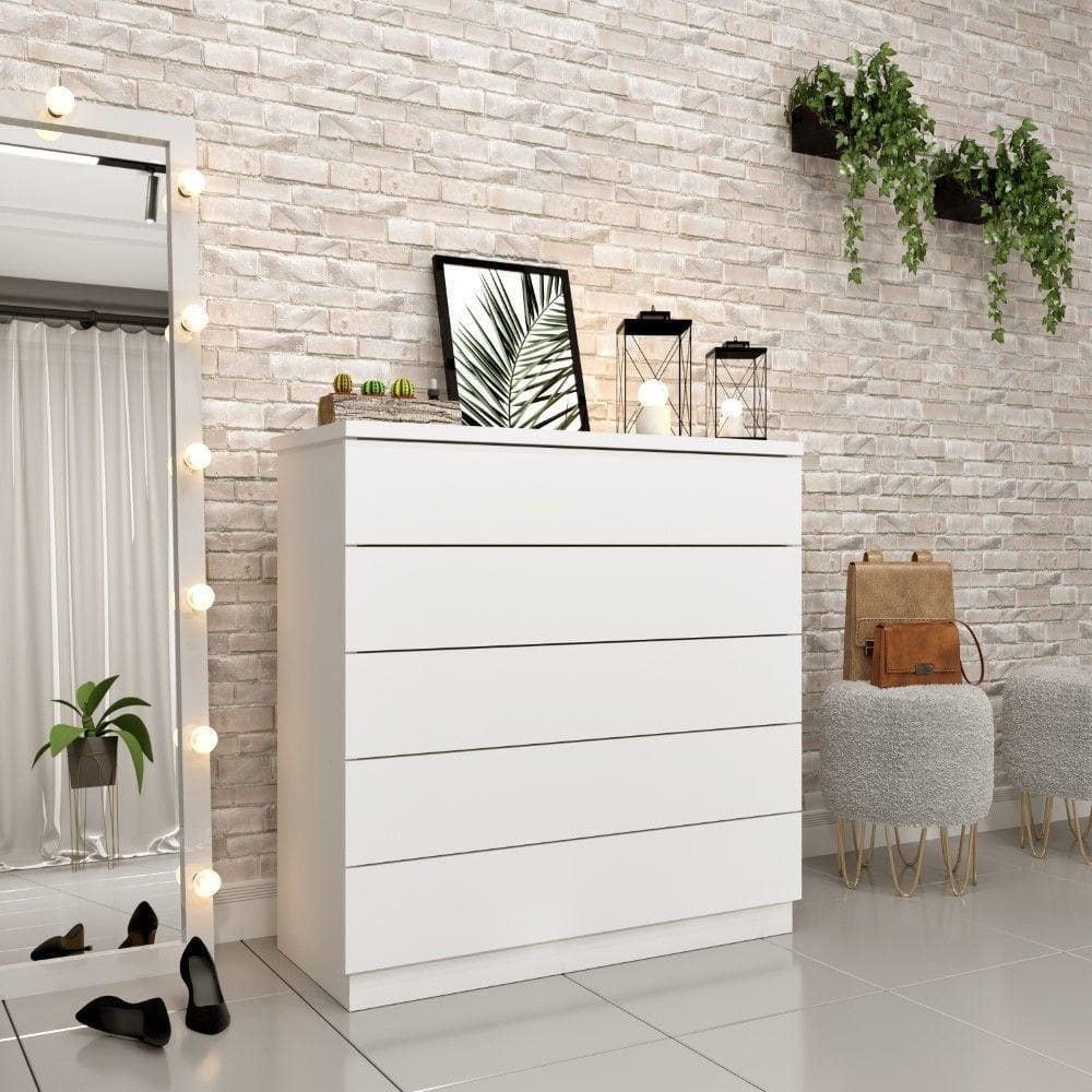 Cômoda Premium 5 Gavetas Neve