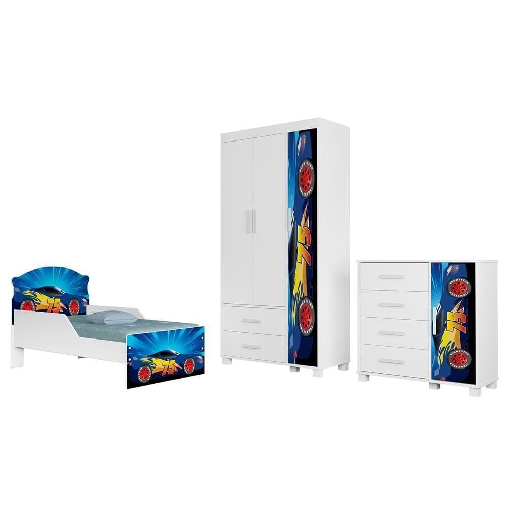 Quarto Infantil 3 Peças Com Mini Cama Carro Azul Z53 - Mpozenato