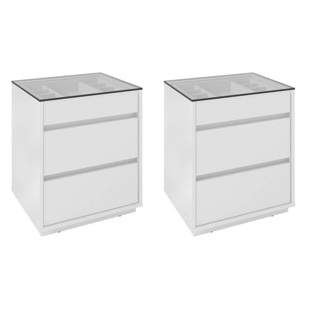 Kit 2 Mesas De Cabeceira 3 Gavetas 010023 Branco Dcasa Branco
