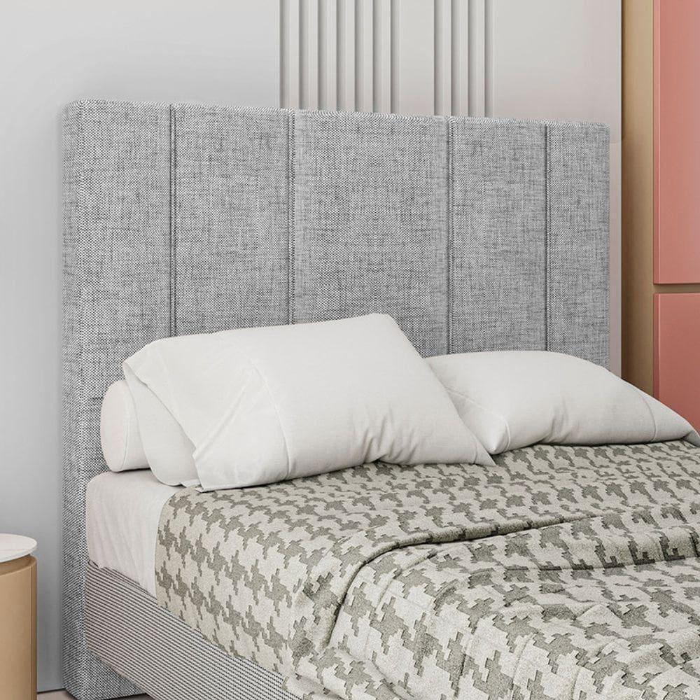 Cabeceira Estofada Casal 140 Cm Rubi Linho Cor: Cinza