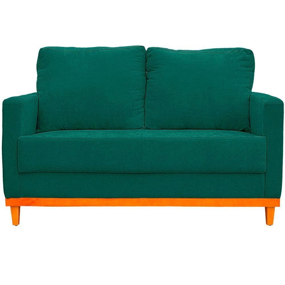 Sofa Berlim 2 Lugares Base De Madeira Tecido Impermeavel Verde Musgo