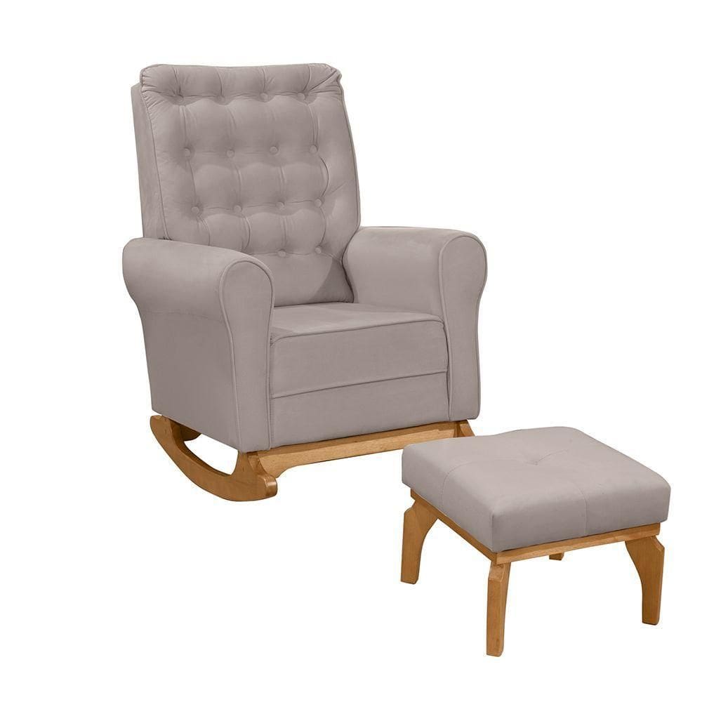 Poltrona De Amamentação E Balanço Páris C/ Puff Veludo Marrom Claro