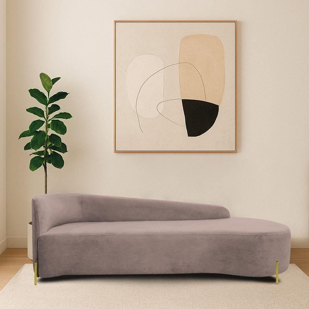 Divã Recamier Orgânico França 200cm Lado Dir Pés Metal Dourado Linho Cor Rosê