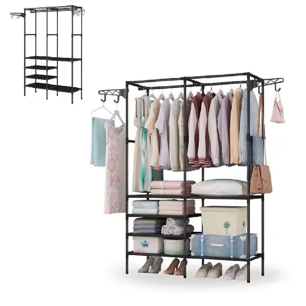 Arara Guarda Roupas Dobravel Cabideiro 6 Prateleiras Armario Sapateira Closet Organizador Portatil Ganchos Vintage Multi