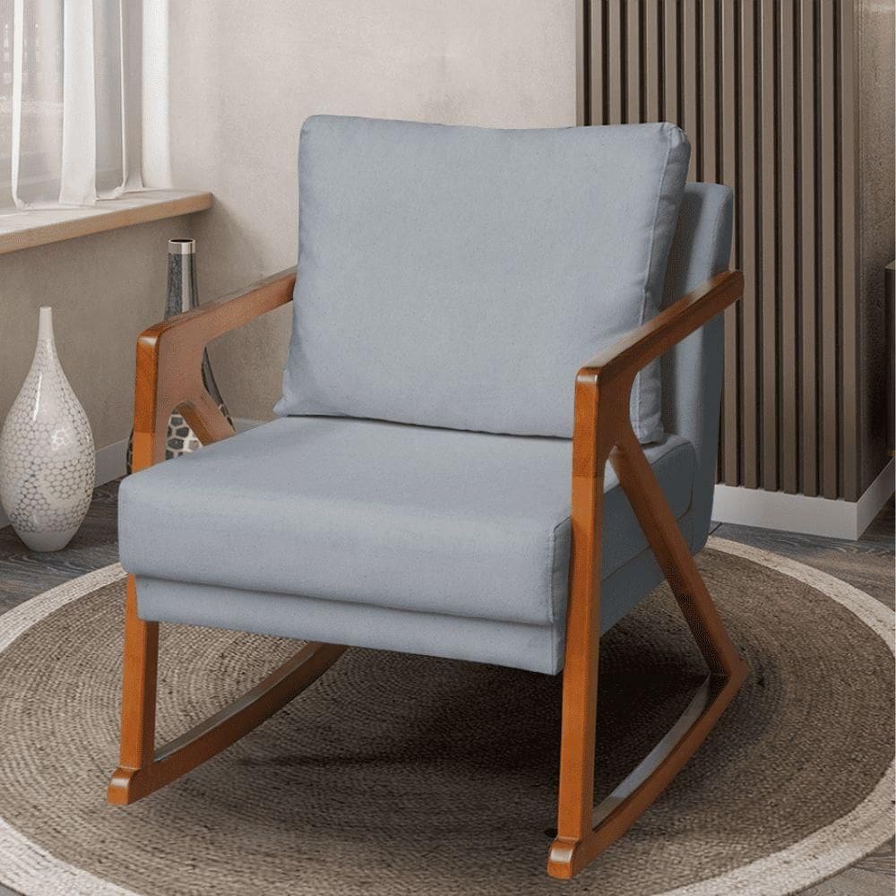 Poltrona Cadeira Balanço Amber Luxo Madeira Maciça Veludo Cinza Grafite- Mabe Magazine