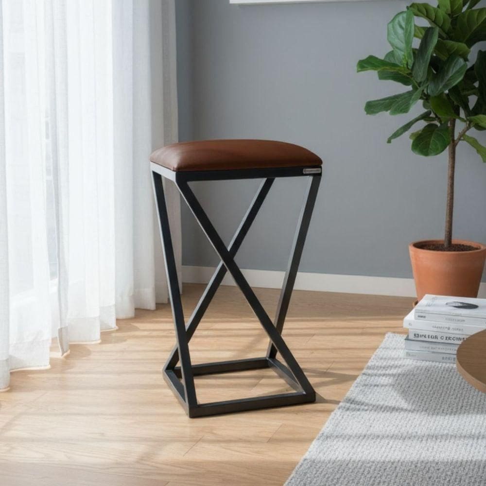 Banco Industrial Banqueta Banquinho Ferro E Corino Pintura Eletrostática Marrom