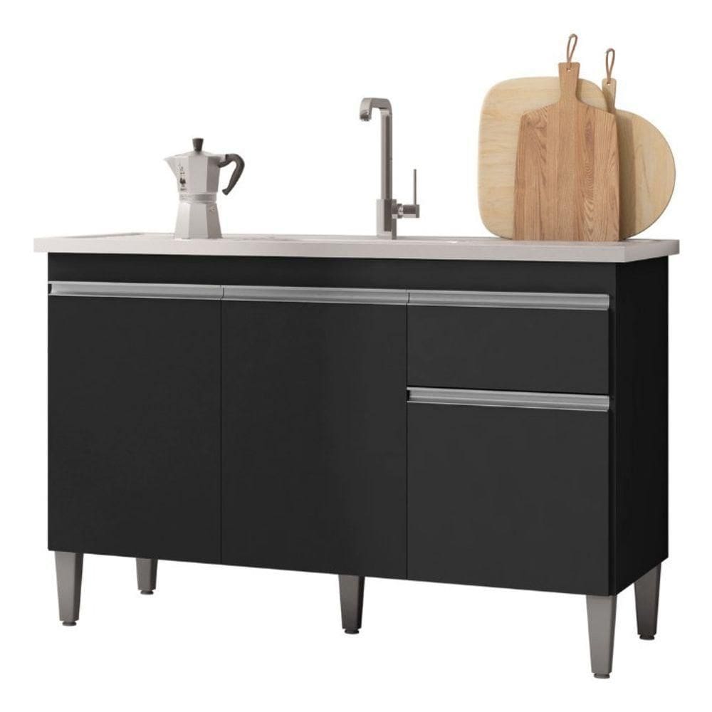 Balcão Multiuso Tatiane 120cm 3portas - 1gav S/tampo Cor Preto