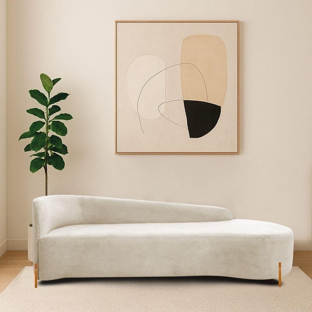 Divã Recamier Orgânico França 180cm Lado Dir Pés Madeira Linho Cor Bege