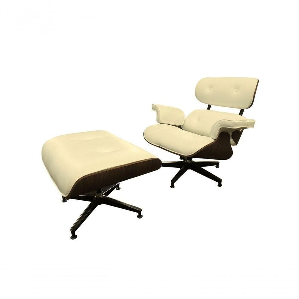 Poltrona De Couro Com Puff Charles Eames