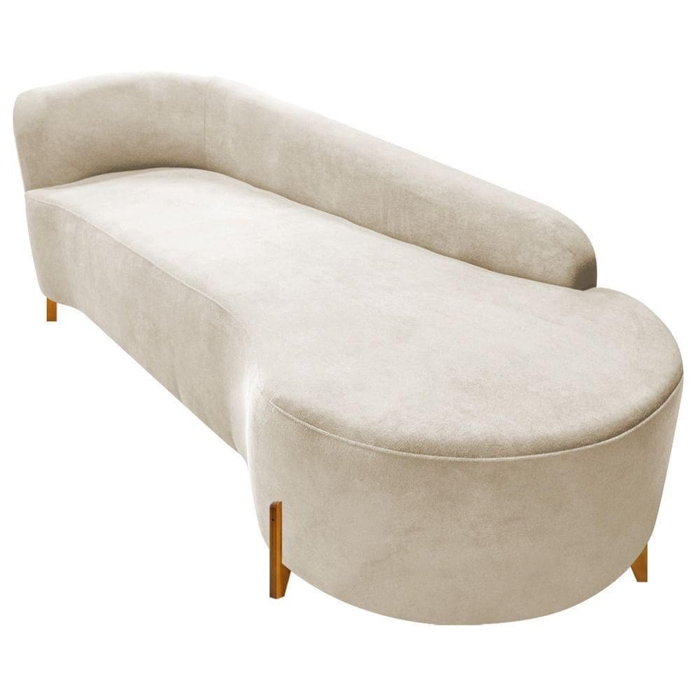 Divã Recamier Orgânico França 220cm Lado Dir Pés Madeira Linho Cor Bege