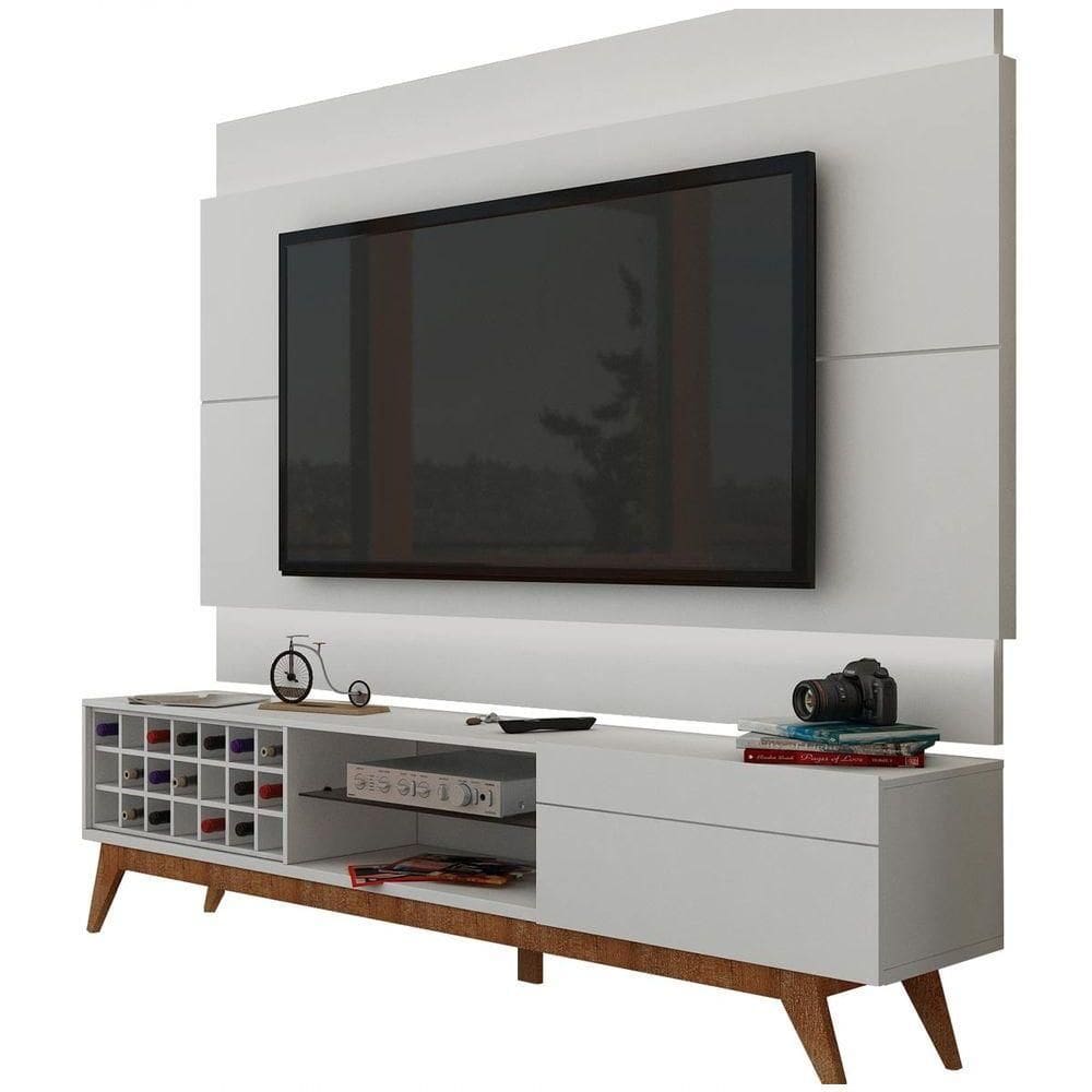 Rack Com Painel Para Tv 60 Polegadas Branco Classic Ad Com Led - Imcal Móveis