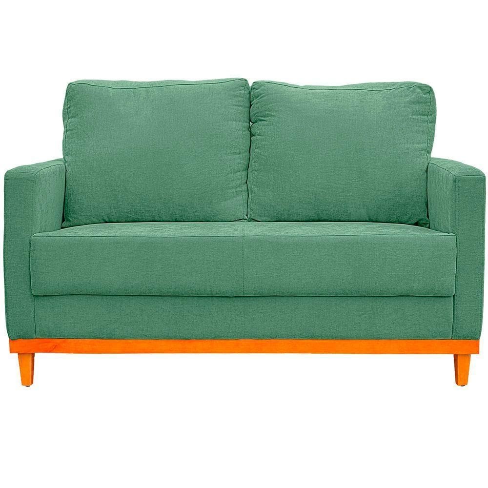 Sofa Berlim 2 Lugares Base De Madeira Tecido Impermeavel Verde Agua