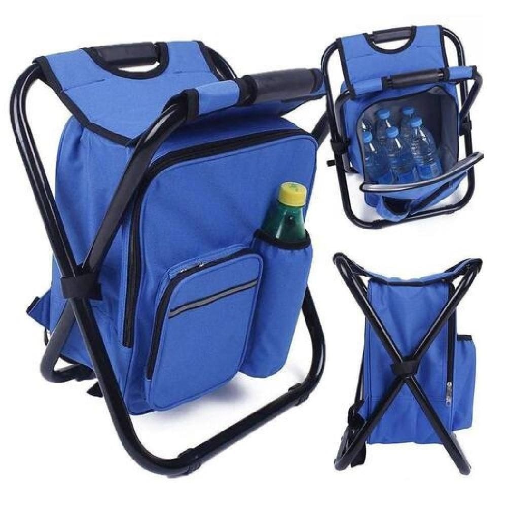 Banqueta Cadeira Mochila Dobravel Bolsa Semi Termica Banqueta Portatil 2 Em 1 Camping Pesca Azul