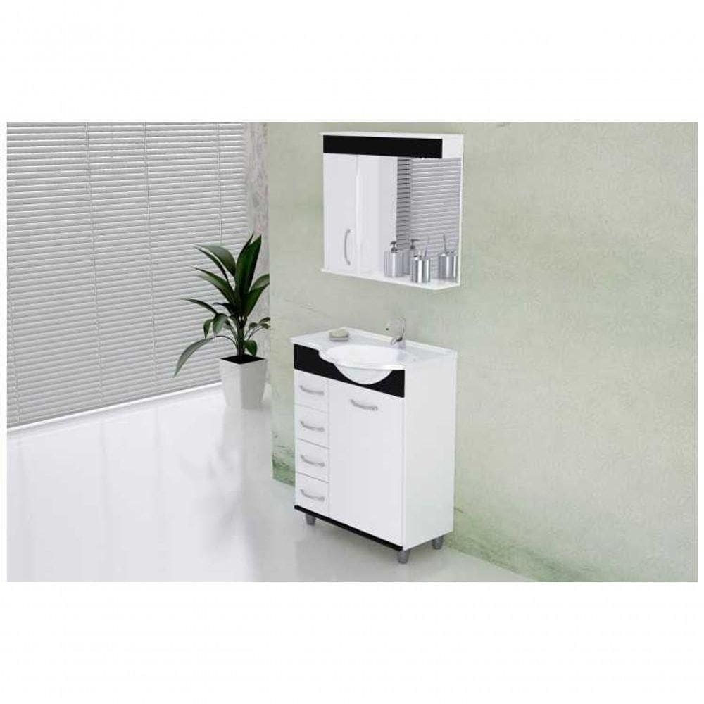 Armario Banheiro Rorato Kit 60cm Viena Preto C-e