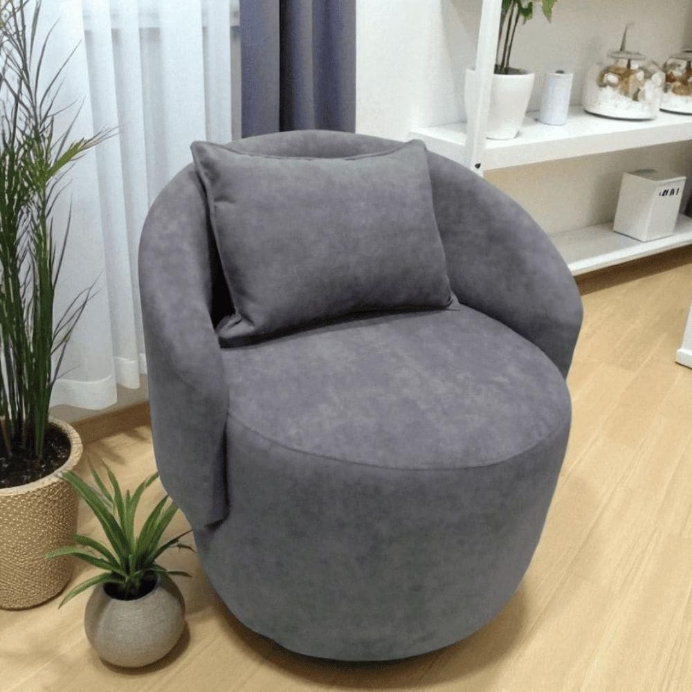 Poltrona Curva Orgânica Decorativa Escritório Sala E Recepção Com Almofada Bella Bouclé Cinza - Mabe Magazine