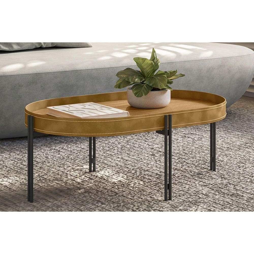 Mesa Lateral P- Sala Monaco Organico Pés Metalico 93x57cm Nature-tauari Fosco - Linea
