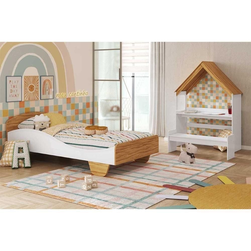 Quarto Infantil Completo 2 Peças (cama+escrivaninha) Branco-amendoa - Peroba