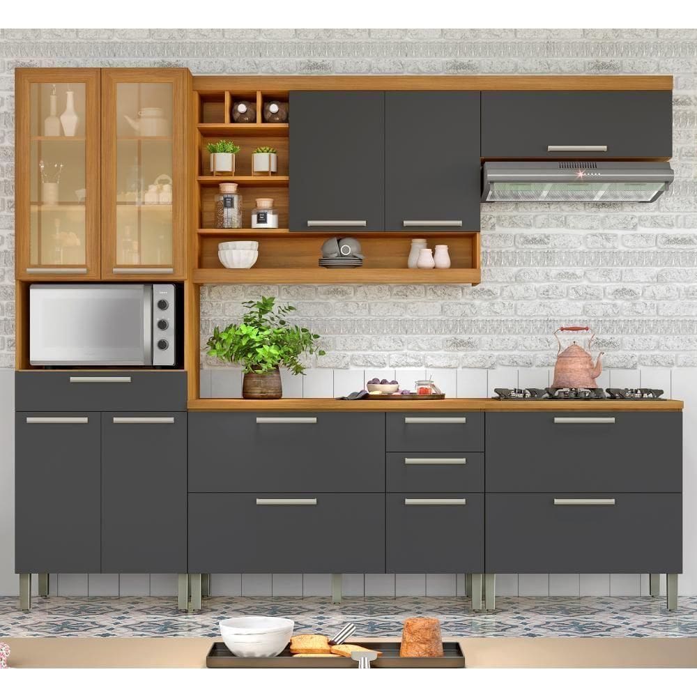 Cozinha 5 Peças Armario Geladeira Freijó/branco Burguesa Nesher Freijó/grafite