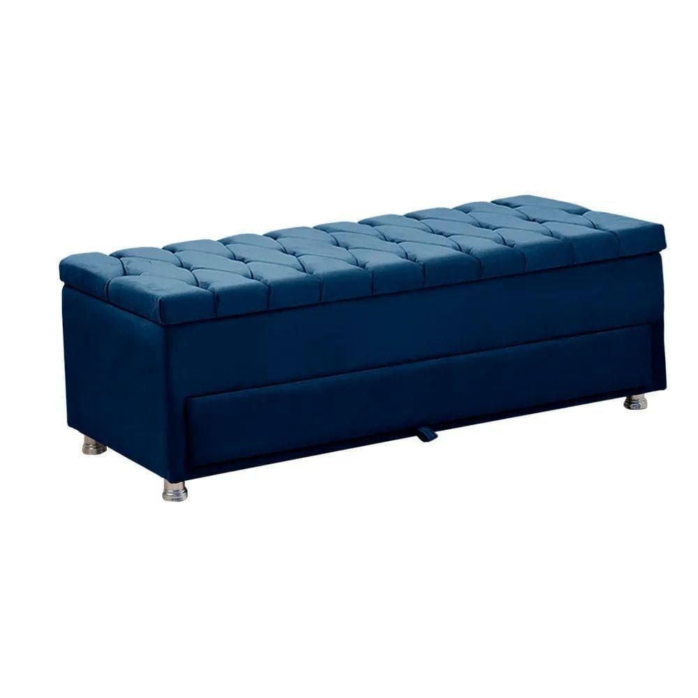 Calçadeira Sapateira Baú Munique Veludo 160cm De Largura Star Confort Azul